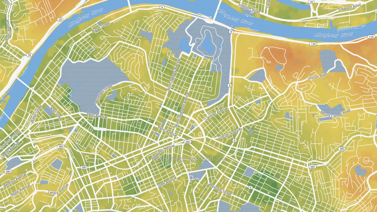Bike Grade map of 15206, PA