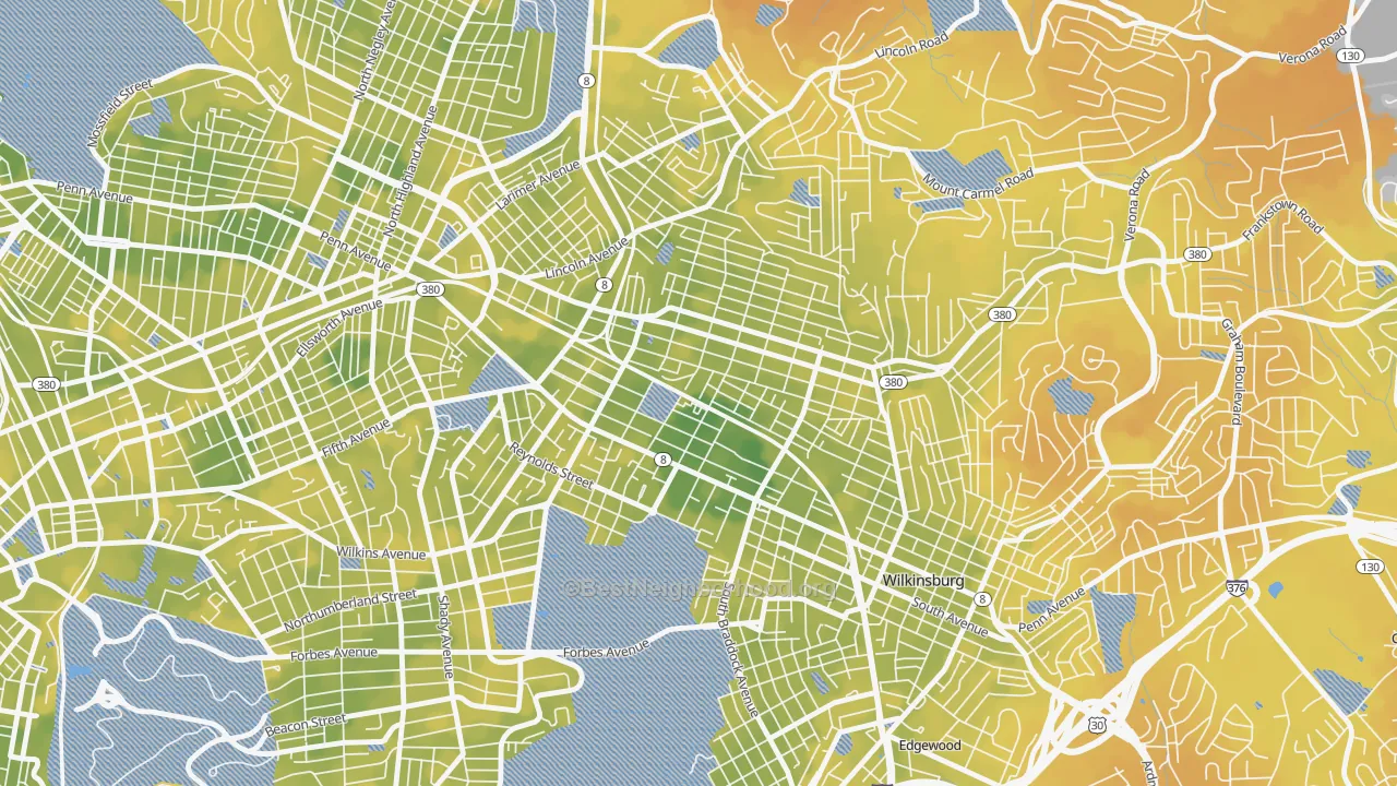 Bike Grade map of 15208, PA