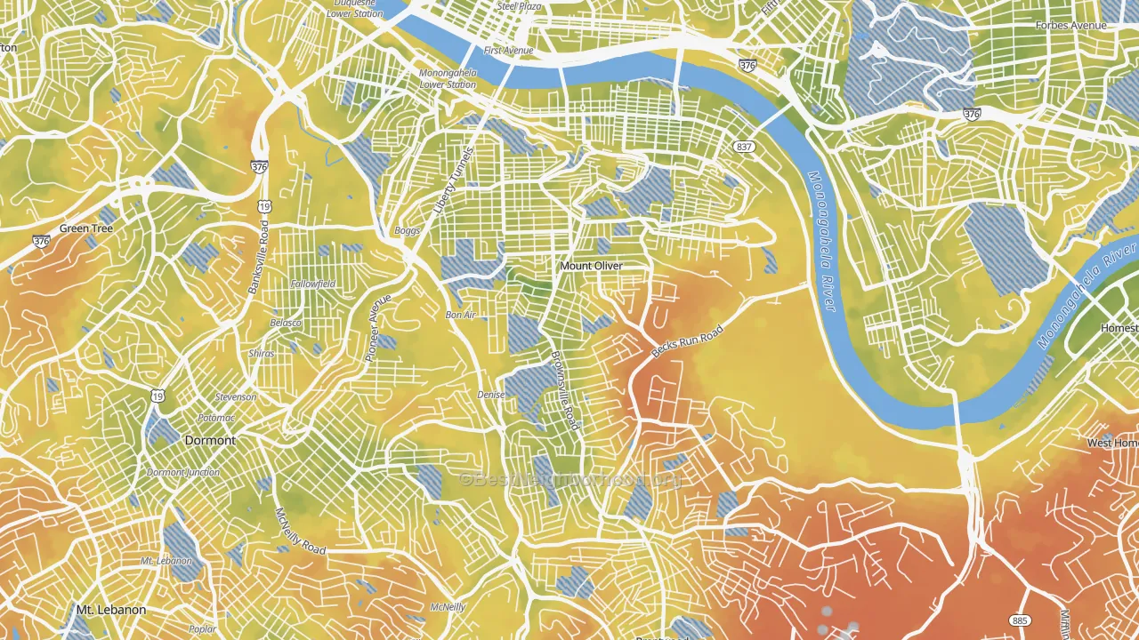Bike Grade map of 15210, PA
