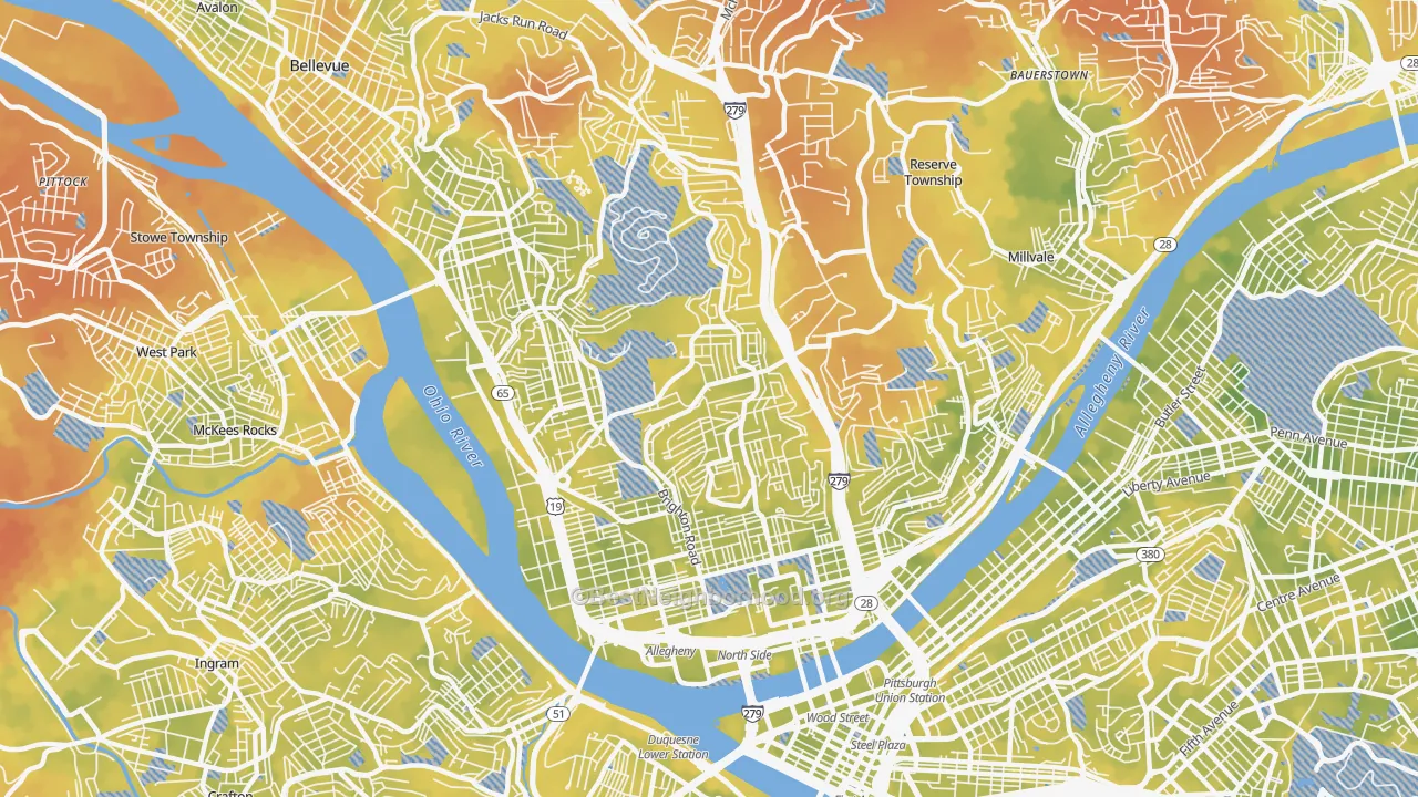 Bike Grade map of 15212, PA