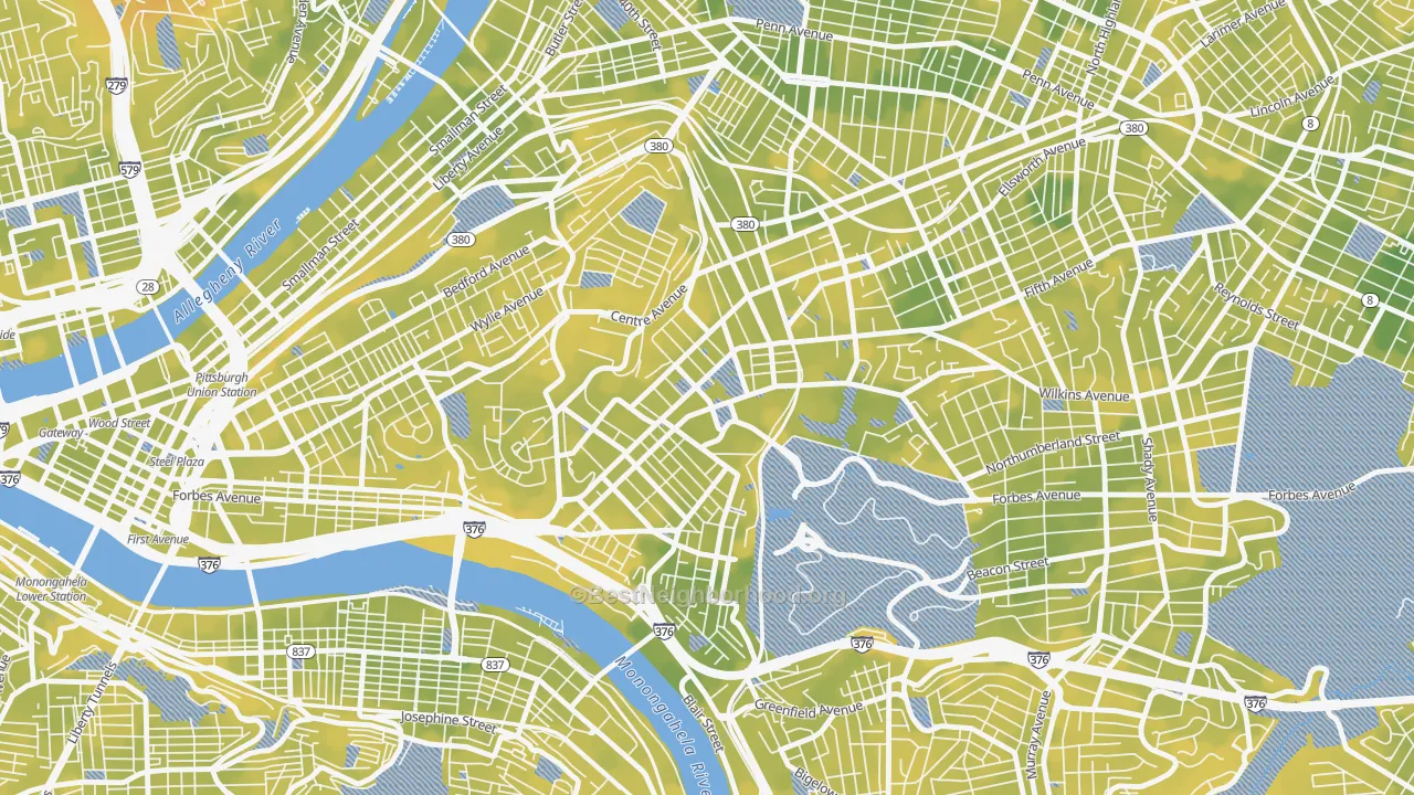 Bike Grade map of 15213, PA