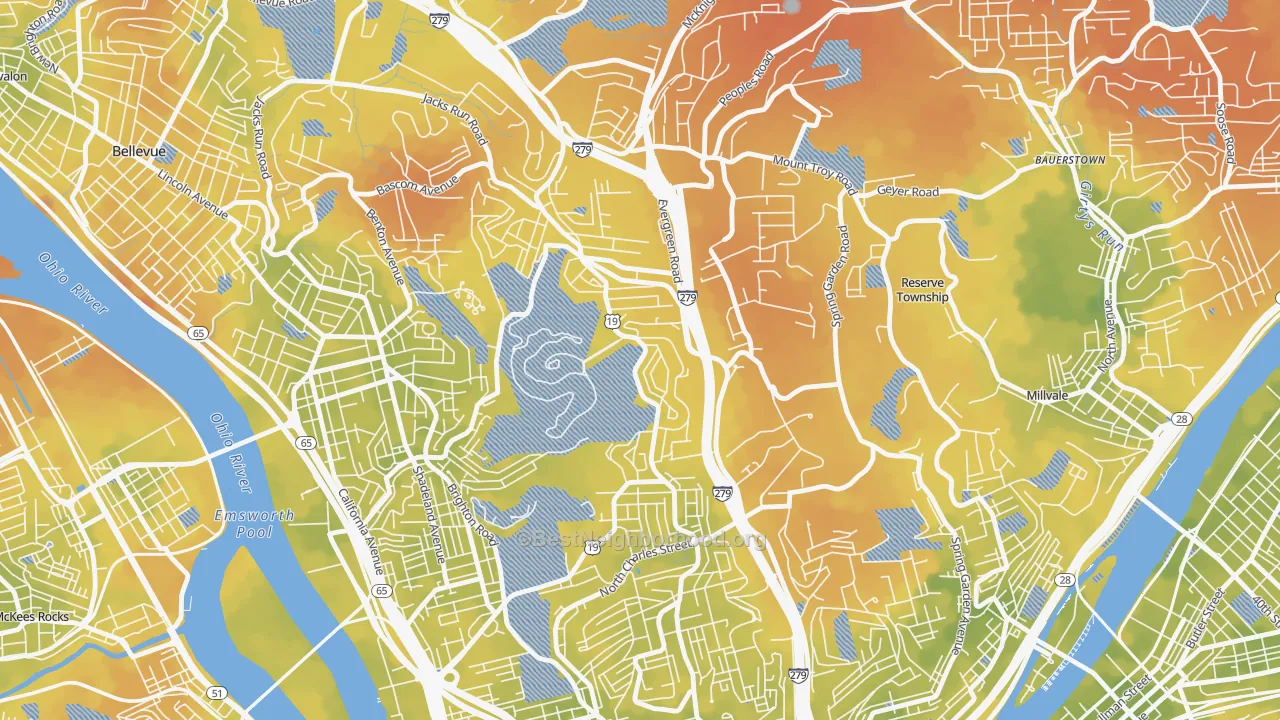 Bike Grade map of 15214, PA