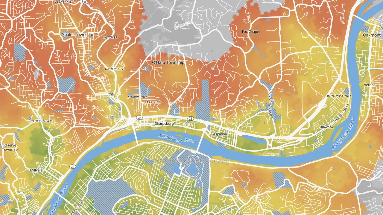Bike Grade map of 15215, PA