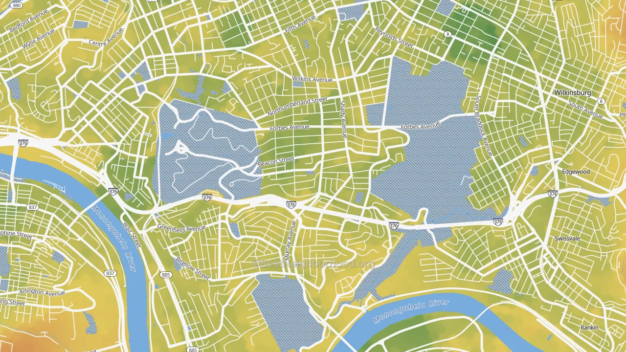 Bike Grade map of 15217, PA