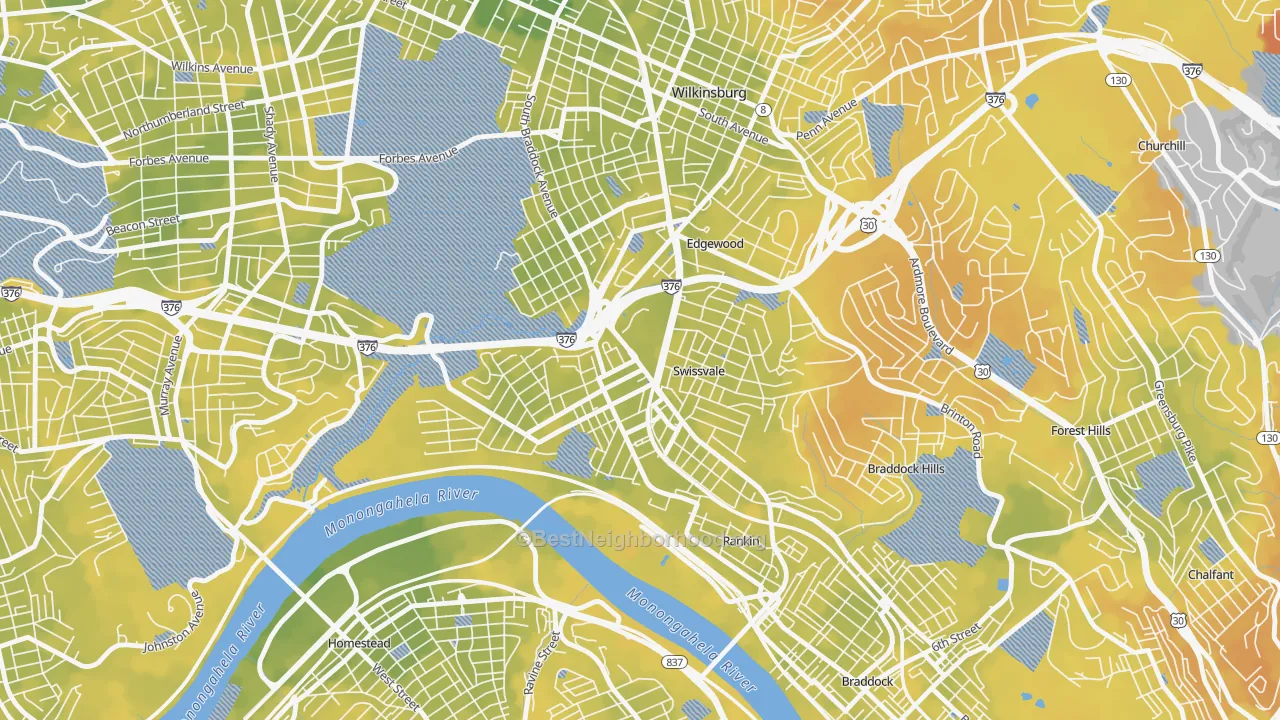 Bike Grade map of 15218, PA
