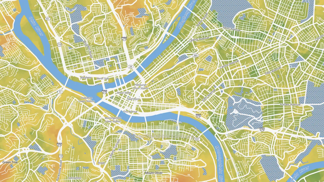 Bike Grade map of 15219, PA