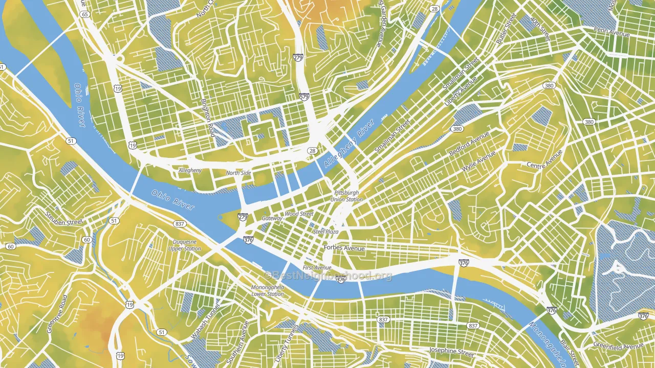 Bike Grade map of 15222, PA