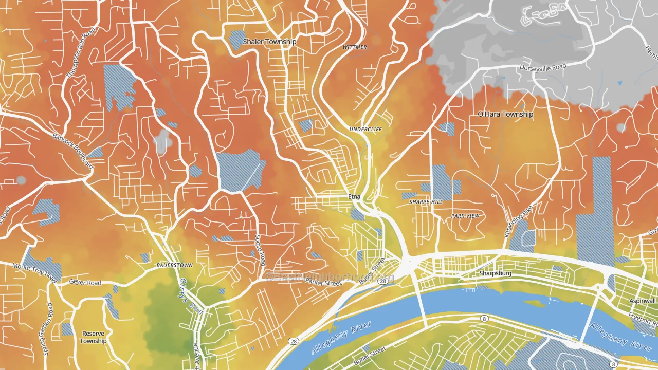Bike Grade map of 15223, PA