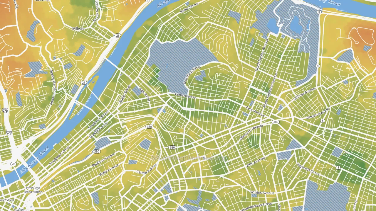 Bike Grade map of 15224, PA