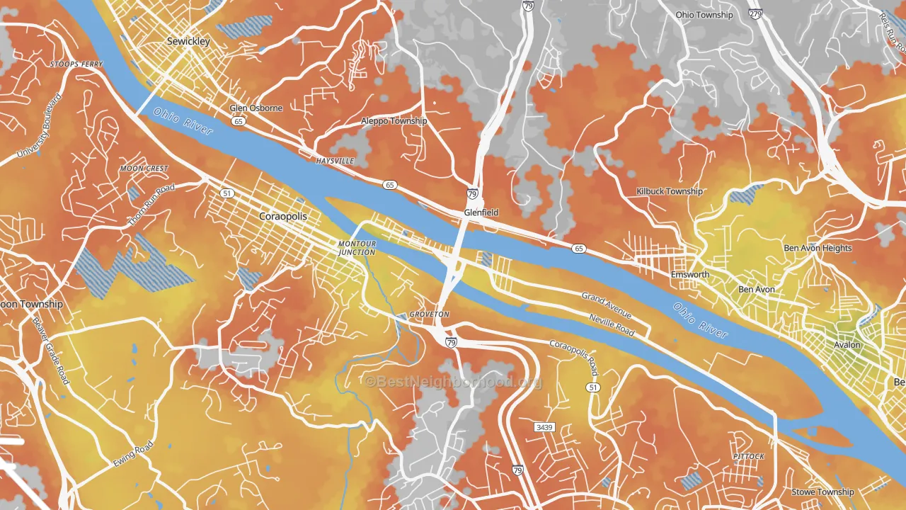 Bike Grade map of 15225, PA