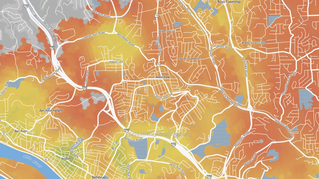 Bike Grade map of 15229, PA