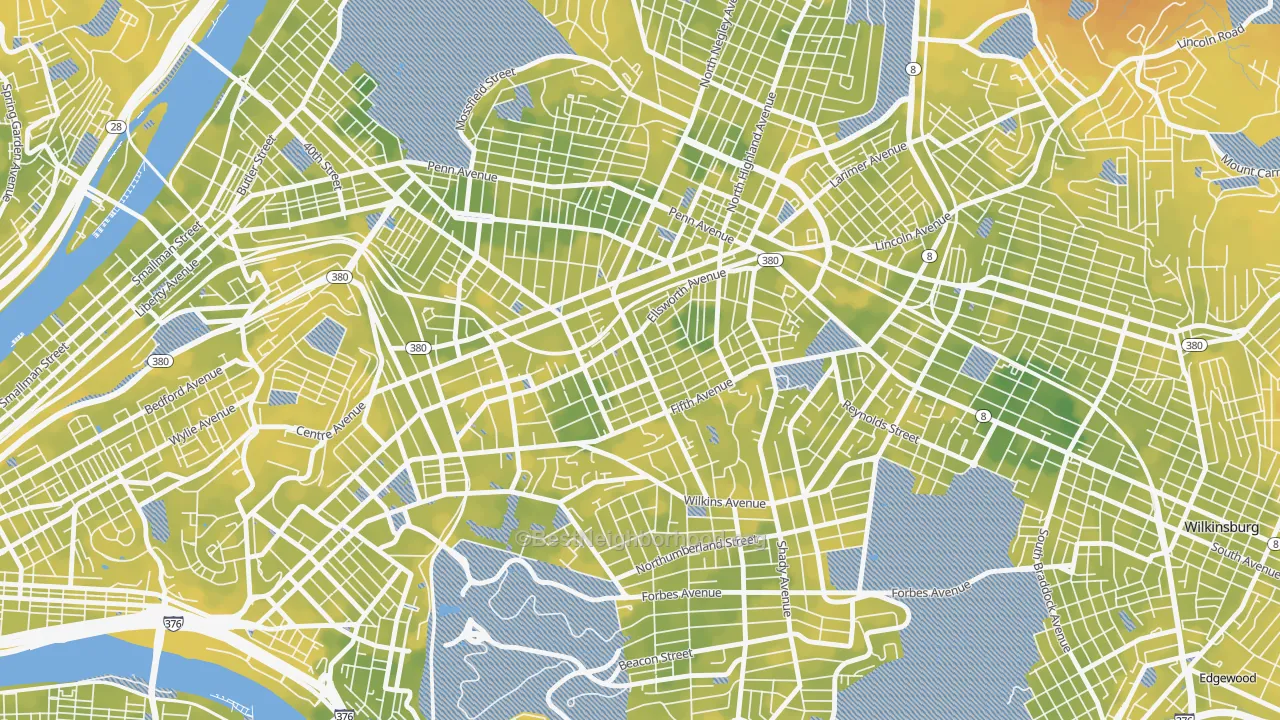 Bike Grade map of 15232, PA