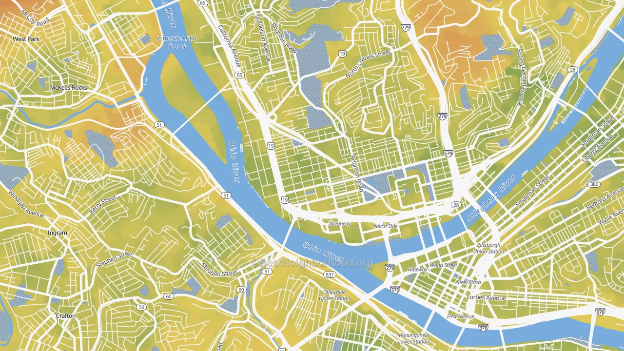 Bike Grade map of 15233, PA