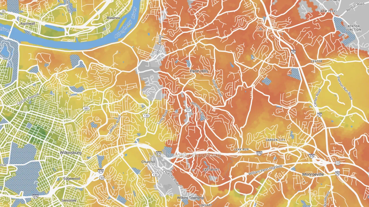 Bike Grade map of 15235, PA