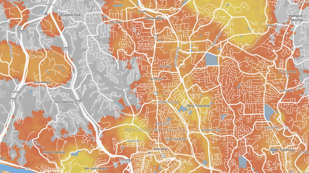 Bike Grade map of 15237, PA