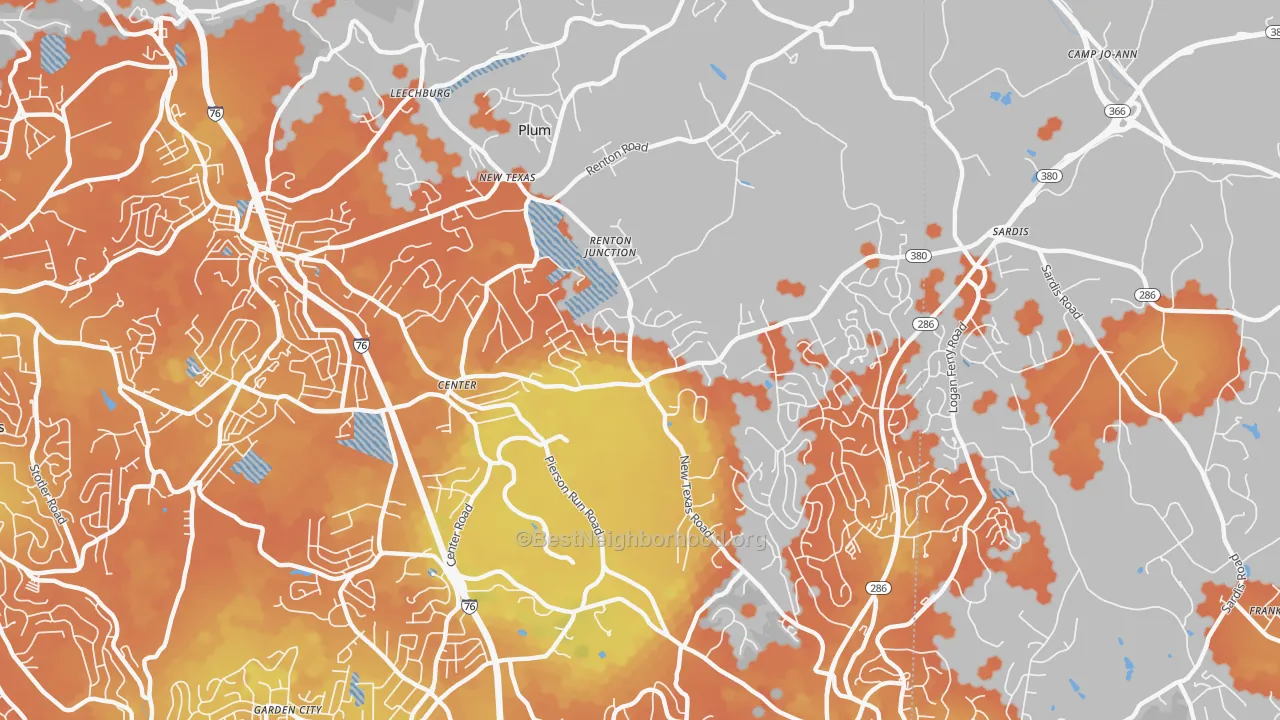 Bike Grade map of 15239, PA