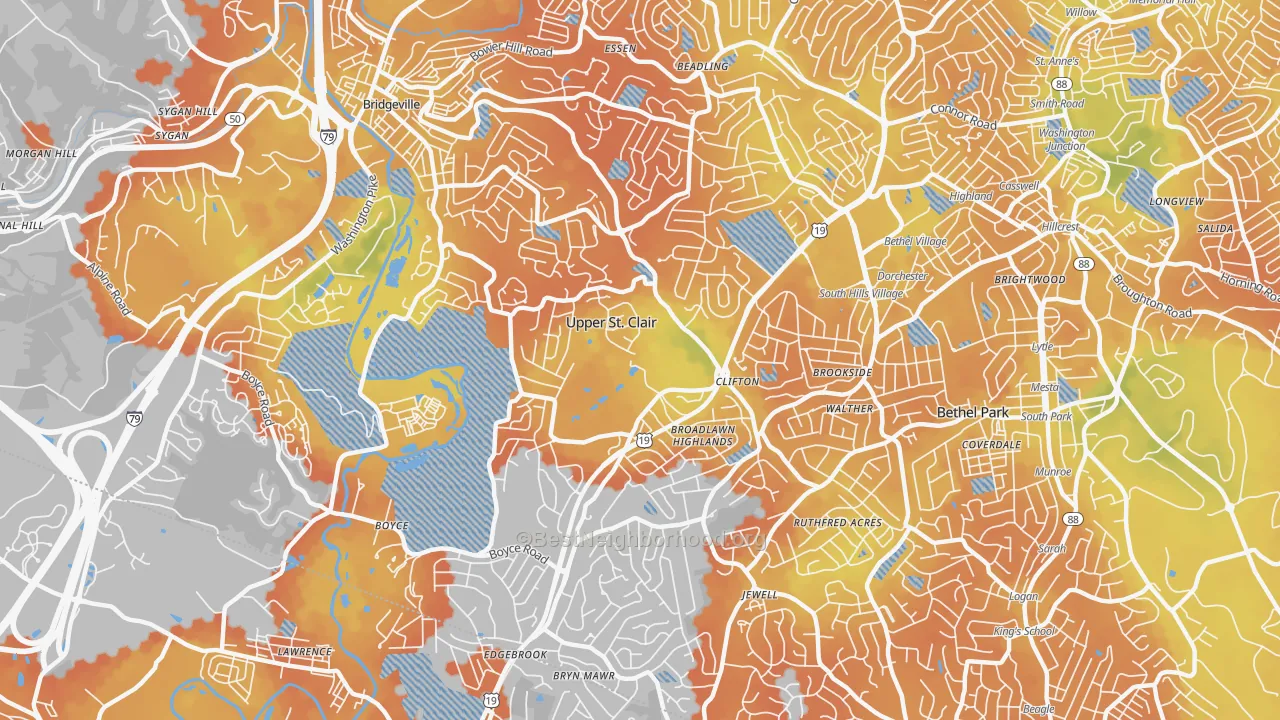 Bike Grade map of 15241, PA
