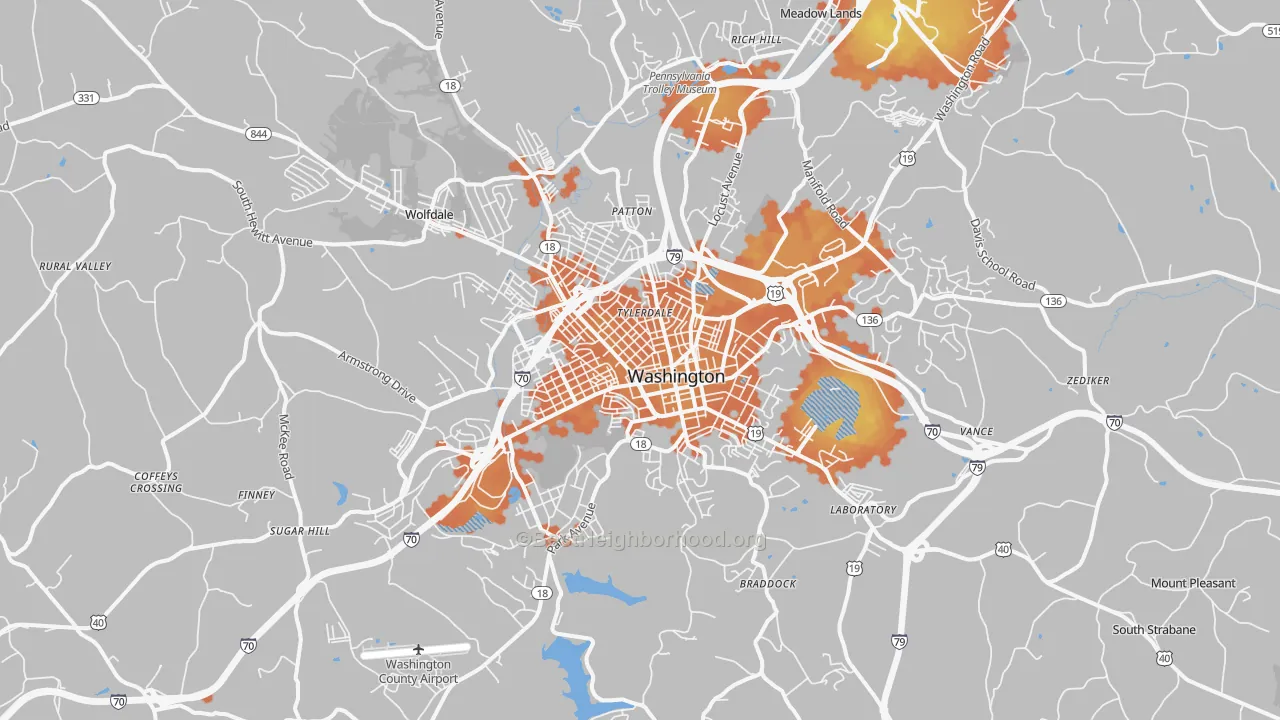 Bike Grade map of 15301, PA