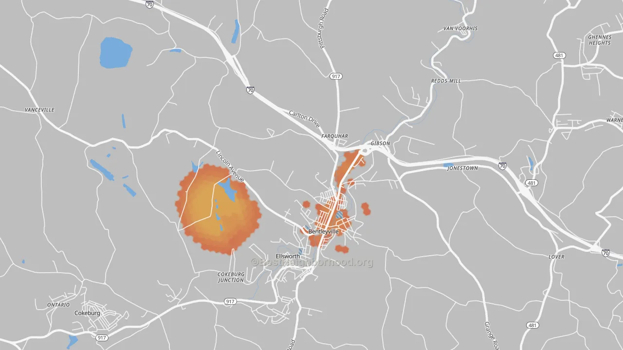Bike Grade map of 15314, PA