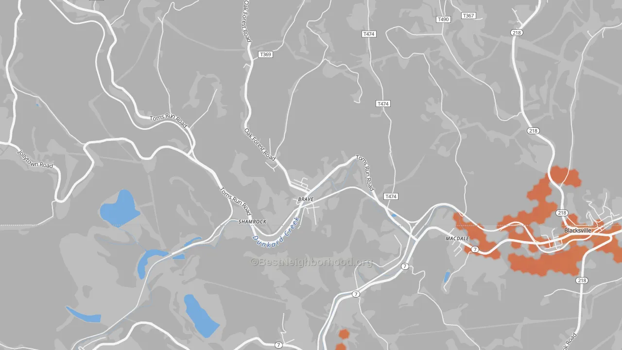 Bike Grade map of 15316, PA