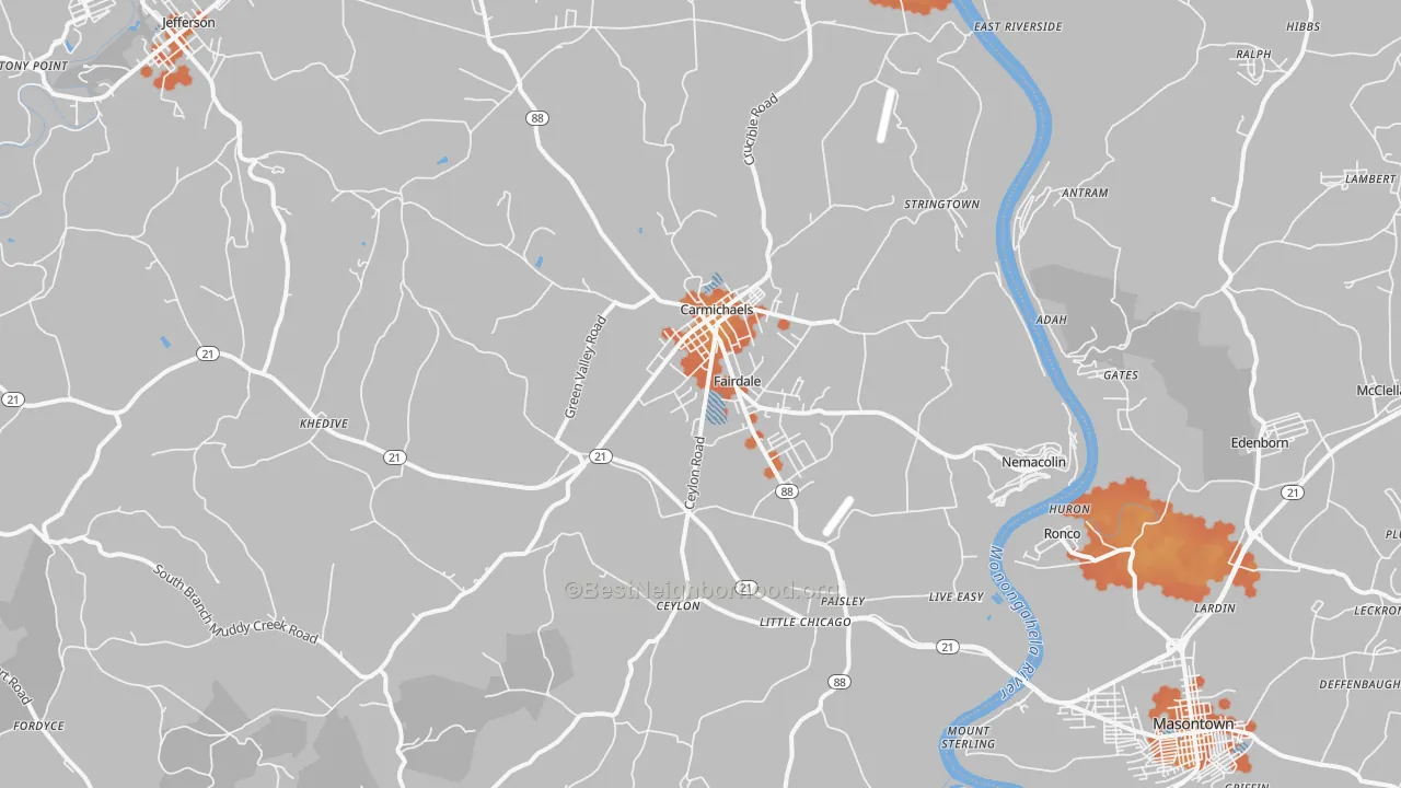Bike Grade map of 15320, PA