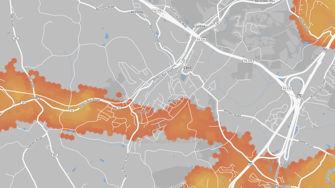 Bike Grade map of 15321, PA