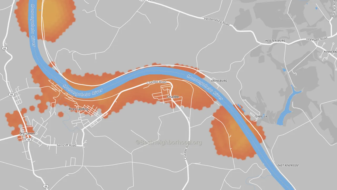 Bike Grade map of 15325, PA