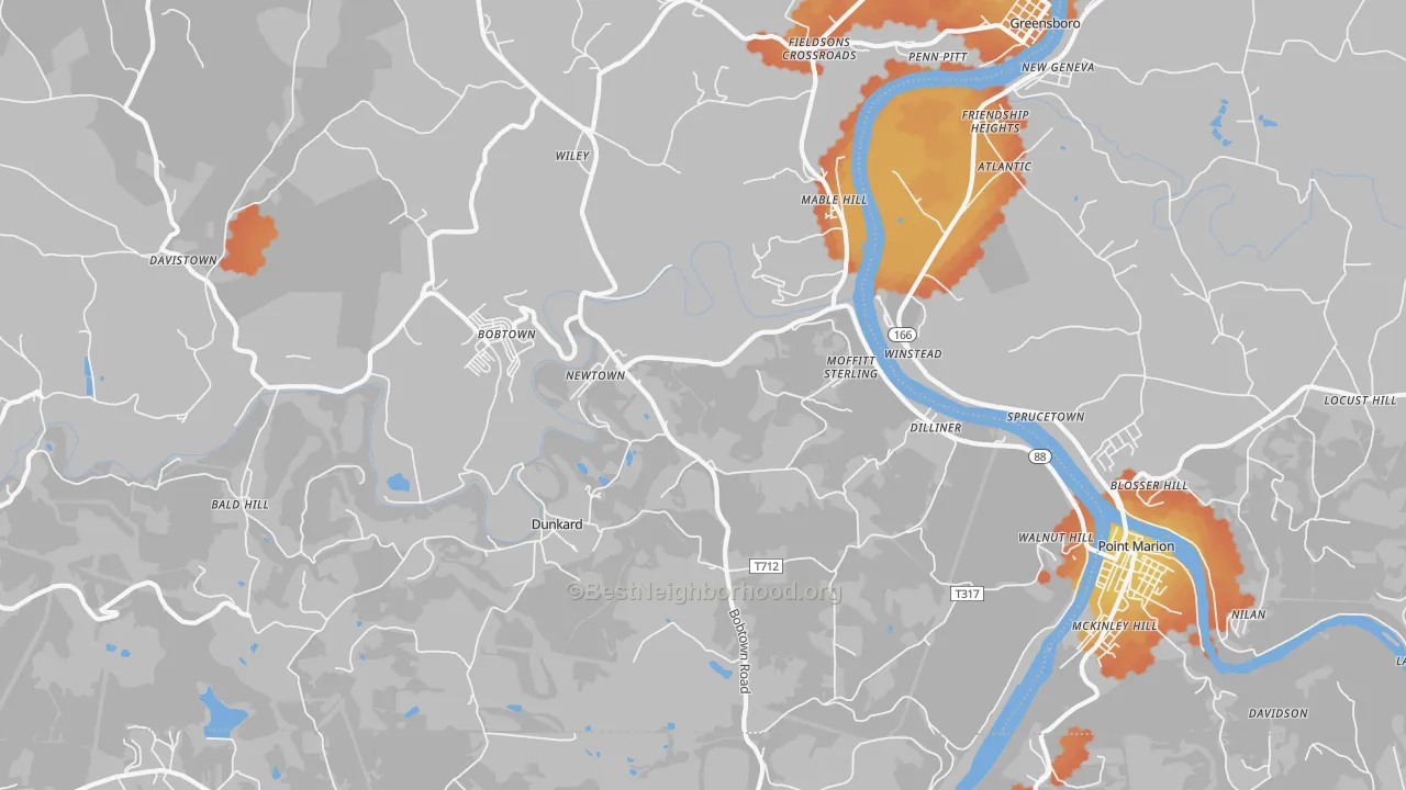 Bike Grade map of 15327, PA