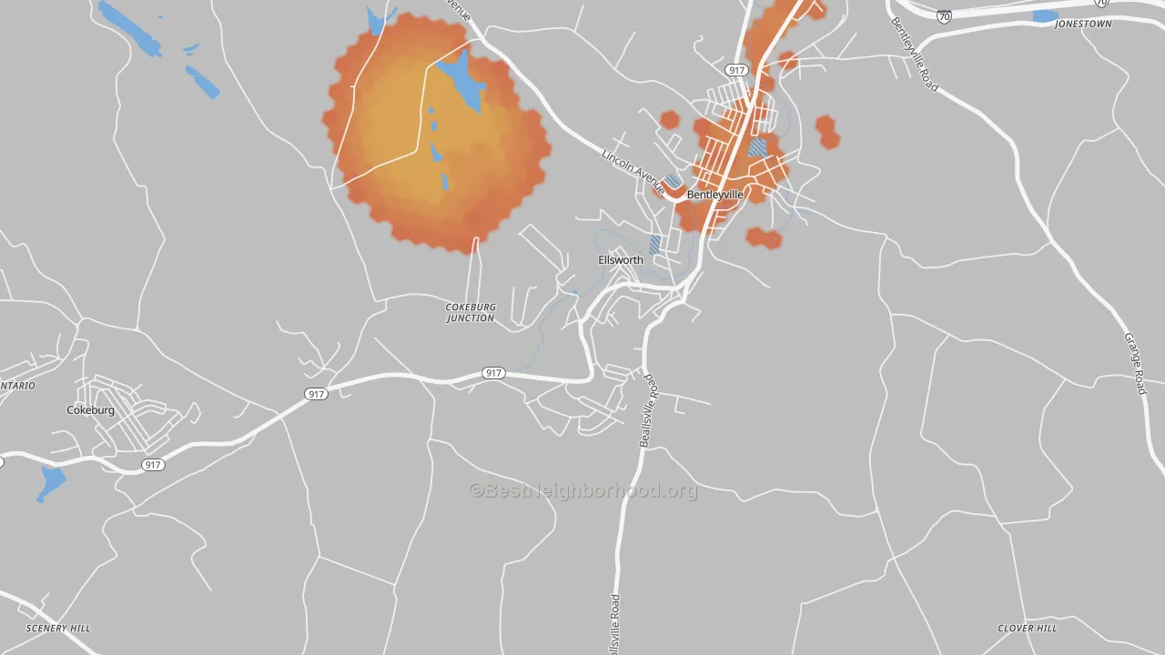 Bike Grade map of 15331, PA