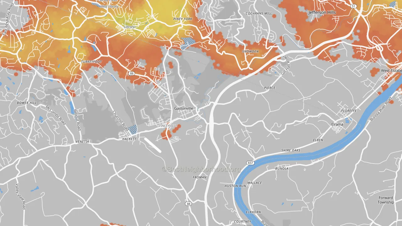 Bike Grade map of 15332, PA