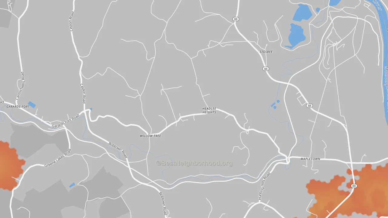 Bike Grade map of 15334, PA