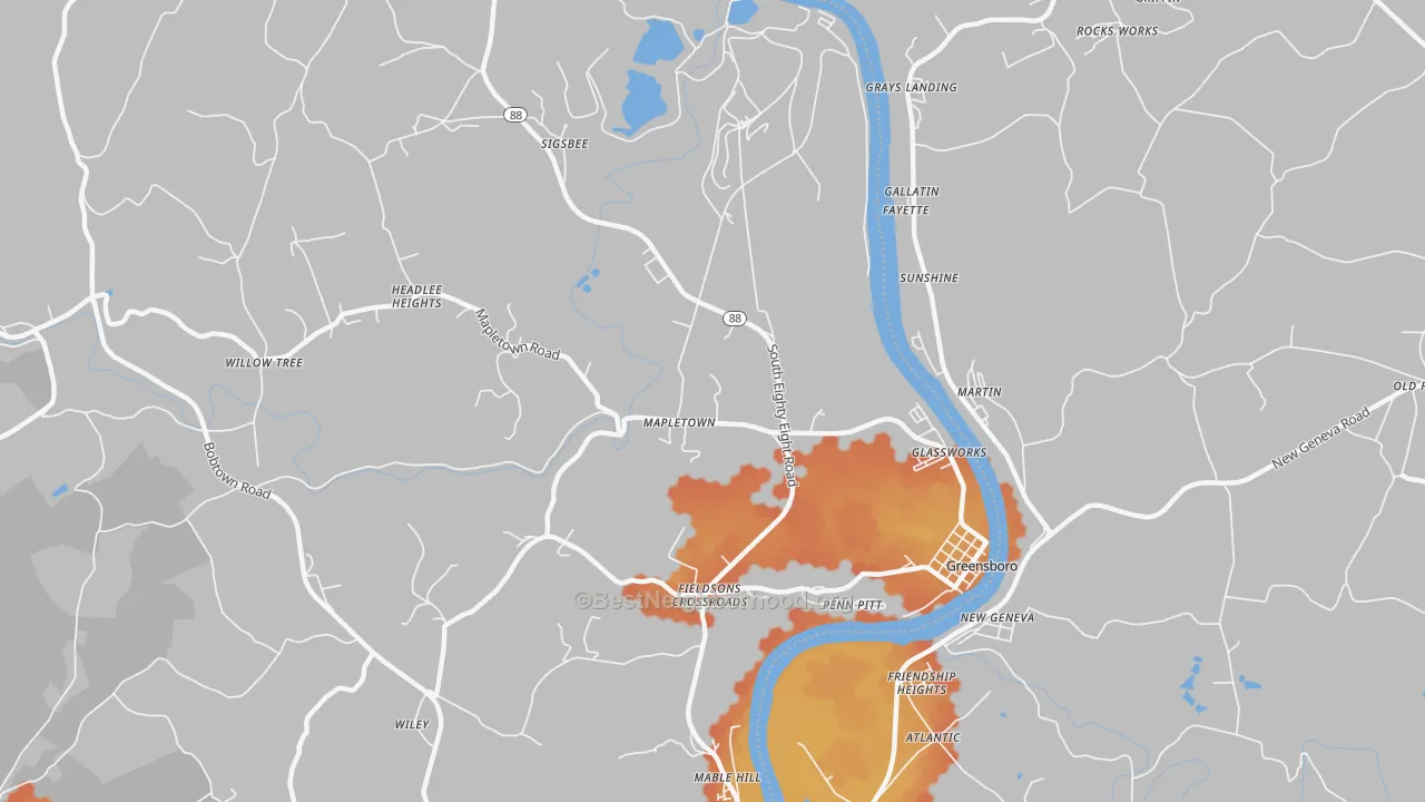 Bike Grade map of 15338, PA