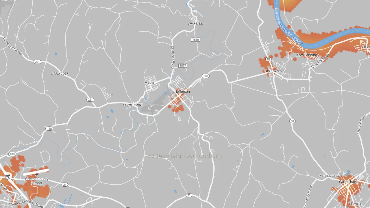 Bike Grade map of 15344, PA