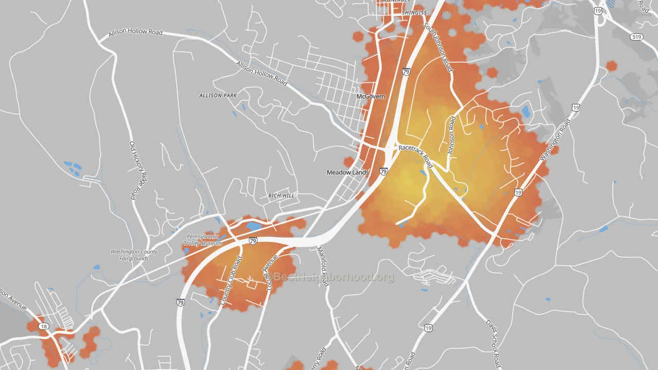 Bike Grade map of 15347, PA