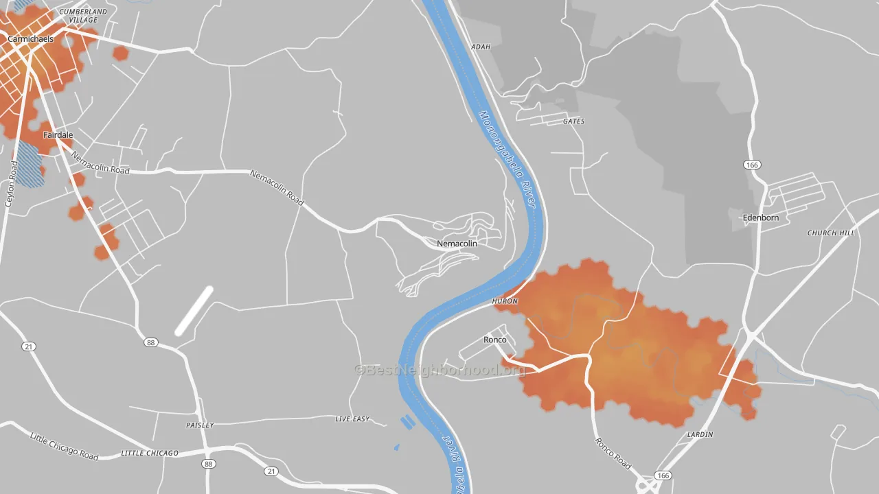 Bike Grade map of 15351, PA