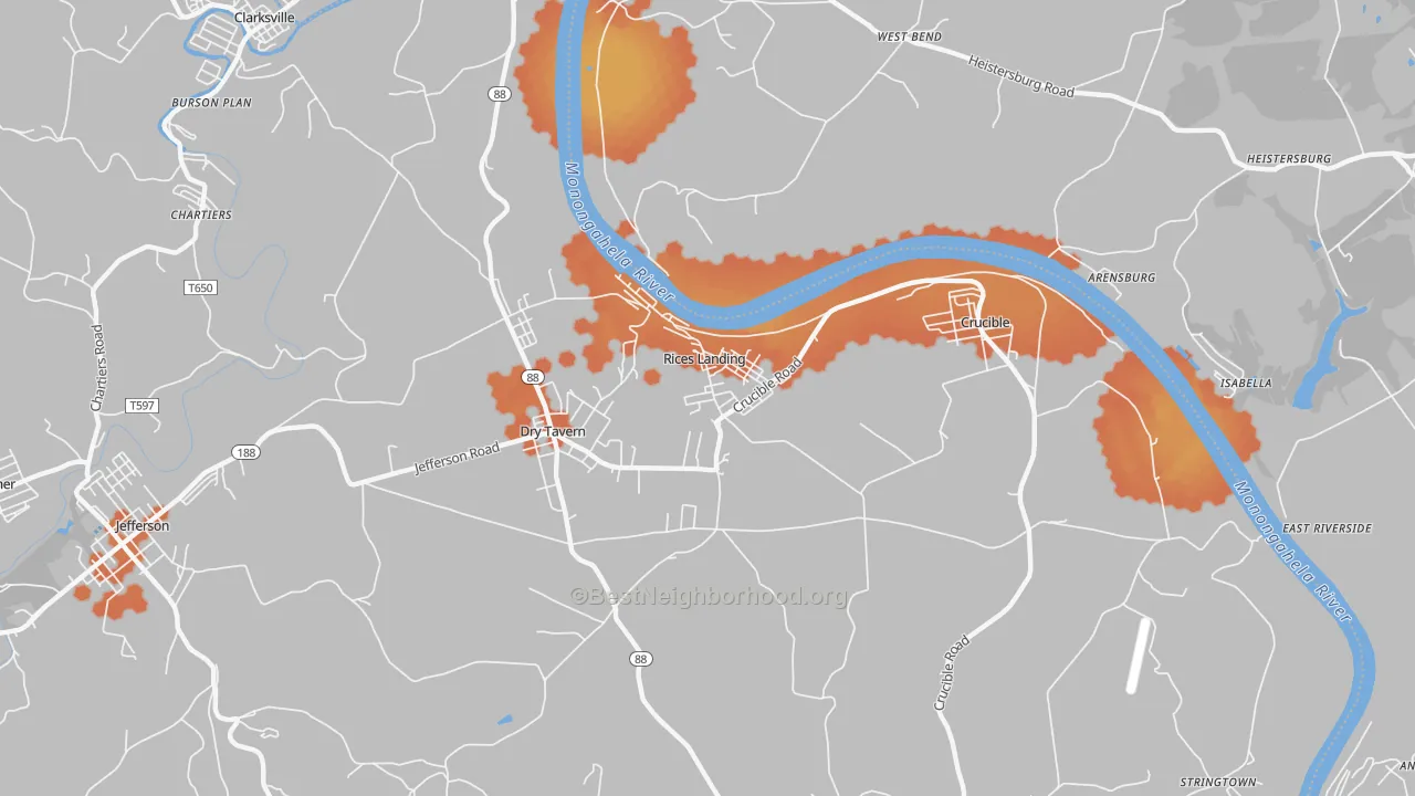 Bike Grade map of 15357, PA