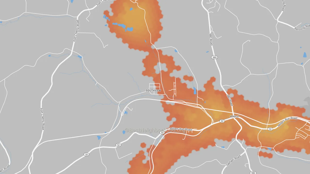 Bike Grade map of 15361, PA