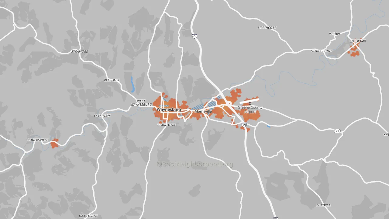 Bike Grade map of 15370, PA