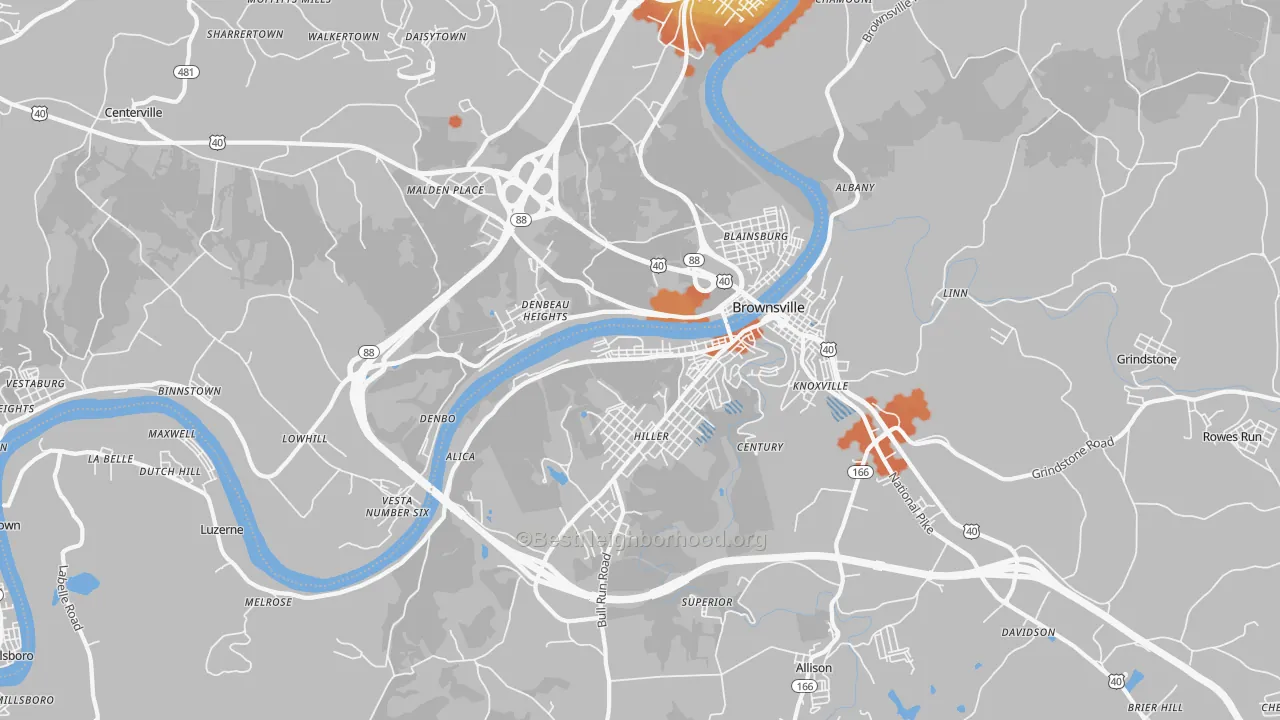 Bike Grade map of 15417, PA