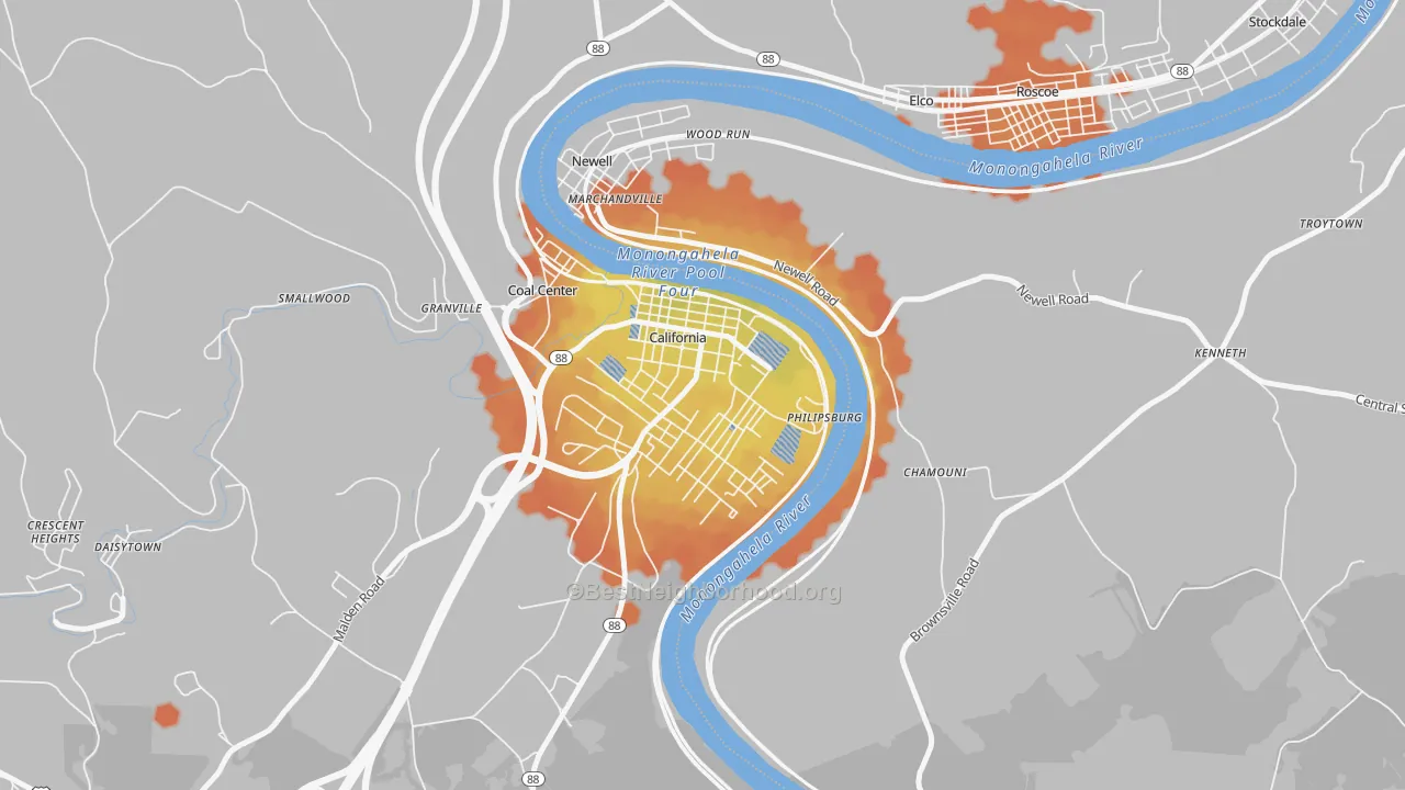 Bike Grade map of 15419, PA