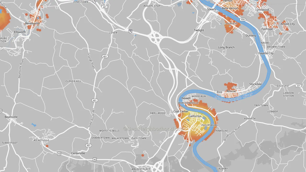 Bike Grade map of 15423, PA