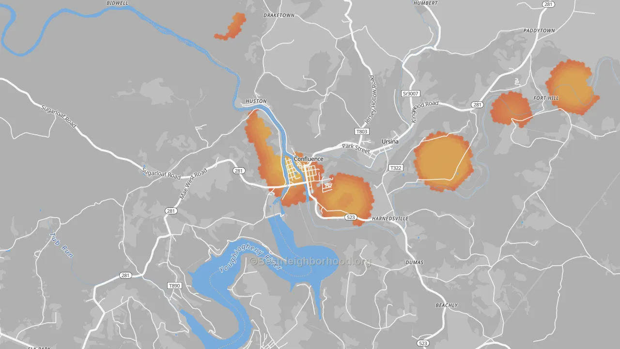 Bike Grade map of 15424, PA