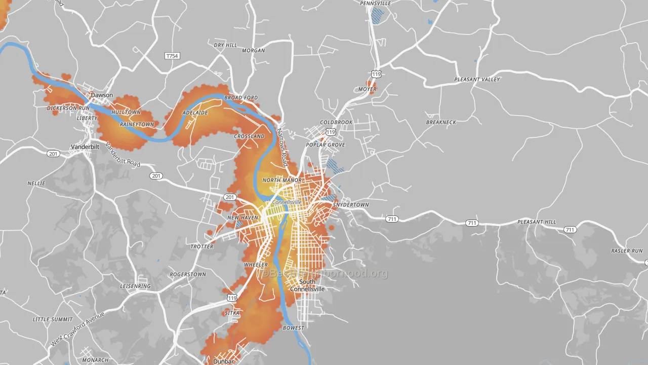 Bike Grade map of 15425, PA
