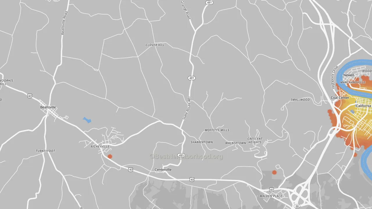 Bike Grade map of 15427, PA