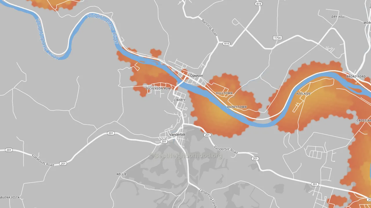 Bike Grade map of 15430, PA