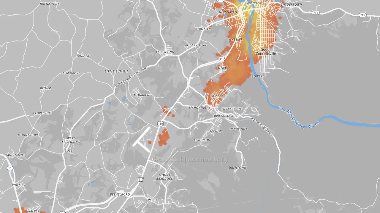 Bike Grade map of 15431, PA