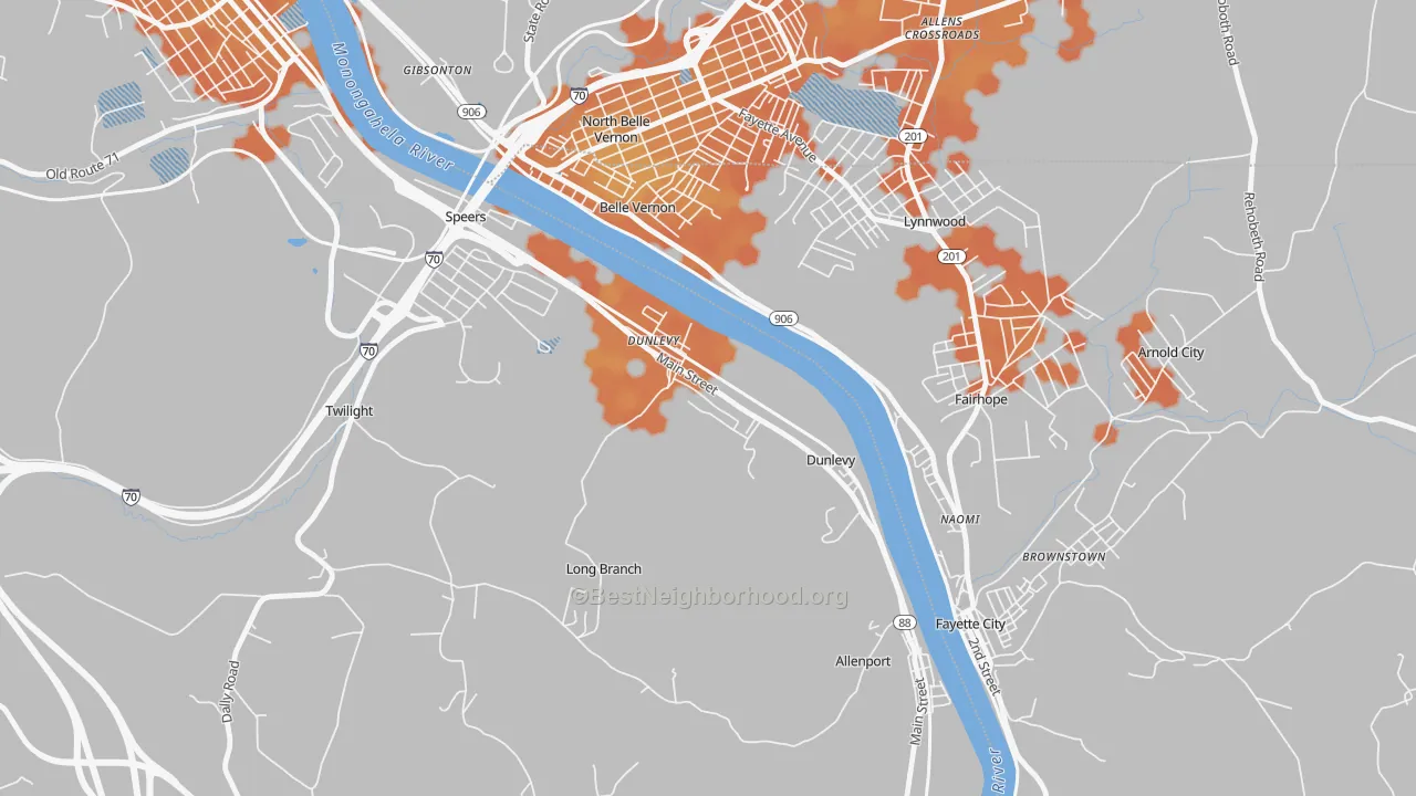 Bike Grade map of 15432, PA