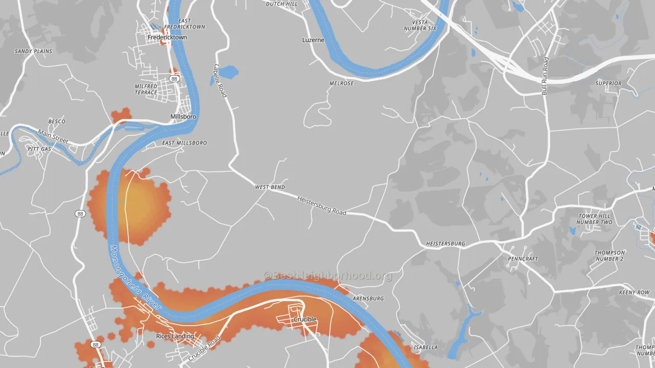 Bike Grade map of 15433, PA