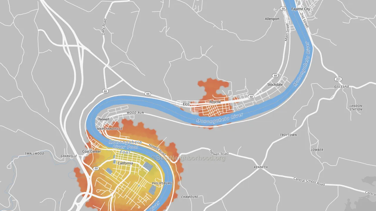Bike Grade map of 15434, PA