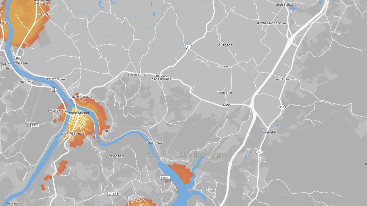Bike Grade map of 15451, PA